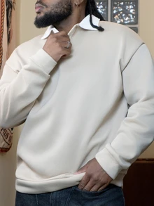 Patrick Jhonnes Patrick Jhonnes 宽松版型男士撞色领 Polo 衫 度假长袖运动衫，适合送给朋友、丈夫、男朋友的礼物，适合秋冬 - 駝色 - 查看 3