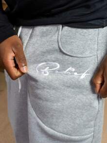 Patrick Jhonnes Patrick Jhonnes Manfinity Streetrush Men's Fashion Creative Patchwork Wide-Leg Letter Embroidered Black Sweatpants - Light Grey - View 6