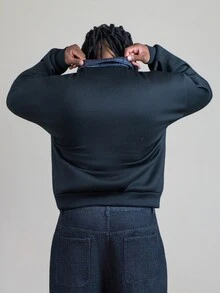Patrick Jhonnes Patrick Jhonnes Men's Standard Size Black Pullover Sweatshirt With Collar And Embroidered Design Casual For Spring Polo Sweater Long Sleeve Polo Shirt Collared Shirts - Black - View 2