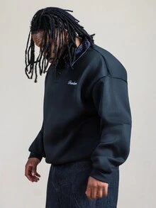 Patrick Jhonnes Patrick Jhonnes Men's Standard Size Black Pullover Sweatshirt With Collar And Embroidered Design Casual For Spring Polo Sweater Long Sleeve Polo Shirt Collared Shirts - Black - View 5
