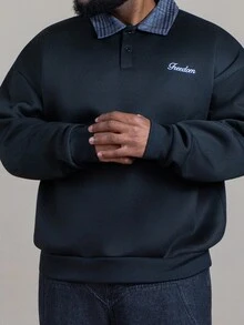 Patrick Jhonnes Patrick Jhonnes Men's Standard Size Black Pullover Sweatshirt With Collar And Embroidered Design Casual For Spring Polo Sweater Long Sleeve Polo Shirt Collared Shirts - Black - View 3