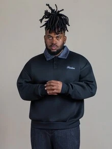 Patrick Jhonnes Patrick Jhonnes Men's Standard Size Black Pullover Sweatshirt With Collar And Embroidered Design Casual For Spring Polo Sweater Long Sleeve Polo Shirt Collared Shirts - Black - View 1