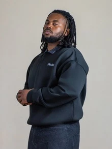 Patrick Jhonnes Patrick Jhonnes Men's Standard Size Black Pullover Sweatshirt With Collar And Embroidered Design Casual For Spring Polo Sweater Long Sleeve Polo Shirt Collared Shirts - Black - View 4