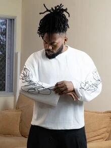 Patrick Jhonnes Patrick Jhonnes Men's Casual Vintage Font Print Long Sleeve T-Shirt - White - View 3