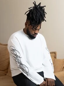 Patrick Jhonnes Patrick Jhonnes Men's Casual Vintage Font Print Long Sleeve T-Shirt - White - View 4