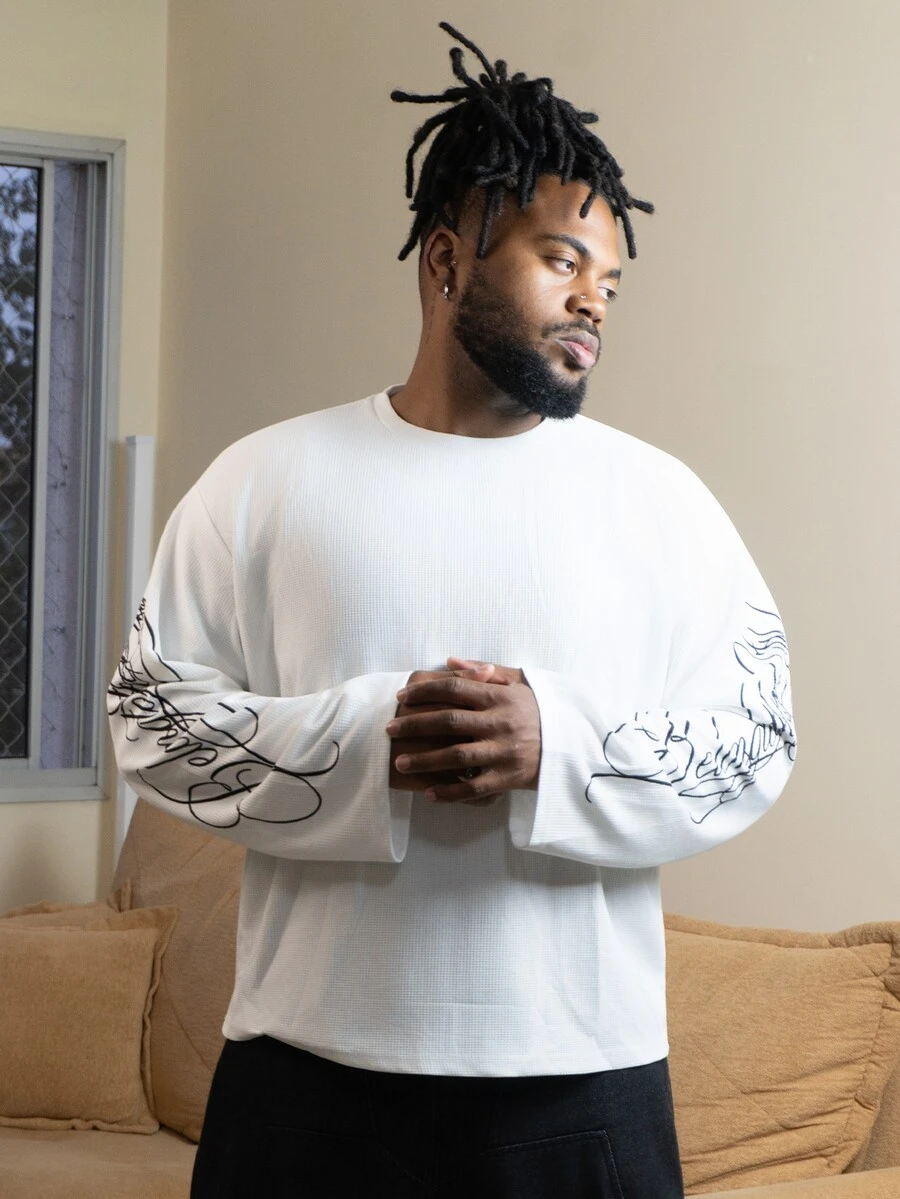 Patrick Jhonnes Patrick Jhonnes Men's Casual Vintage Font Print Long Sleeve T-Shirt - White - View 1