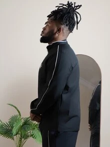 Patrick Jhonnes Patrick Jhonnes 男士對比色條紋長袖休閒夾克 - 黑色 - 查看 4