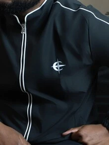 Patrick Jhonnes Patrick Jhonnes 男士對比色條紋長袖休閒夾克 - 黑色 - 查看 6