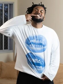 Patrick Jhonnes Patrick Jhonnes Kaos Lengan Panjang Box Cut Loose Distressed Blue Street Lip Gem Teeth Print Putih, Cocok Untuk Musim Semi/Panas, Hadiah Lucu Untuk Pacar/Diri Sendiri - Putih - View 1