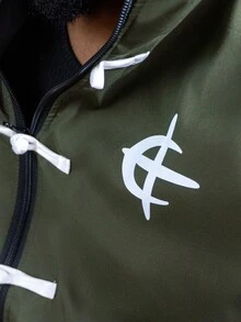 Patrick Jhonnes Patrick Jhonnes Men's Contrast Graphic Print Zip-Up Stand Collar Long Sleeve Jacket Football - Army Green - View 6