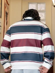 Patrick Jhonnes Patrick Jhonnes Men's Casual College Striped Print Button Collar Pullover Sweatshirt - Multicolor - View 2