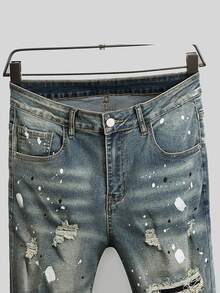 Manfinity EMRG Men's Casual Distressed Denim Shorts With Pockets - Light Wash - View 3