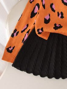 Setelan Sweater & Rok Rajut Kasual Motif Leopard Musim Gugur/Dingin untuk Anak Perempuan - MultiWarna - View 4