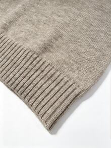 SHEIN Autumn/Winter Fashion Solid Color Asymmetric Collar Sweater Brunch Beige Casual Elegant Renaissance - Khaki - View 8