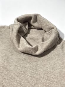 SHEIN Autumn/Winter Fashion Solid Color Asymmetric Collar Sweater Brunch Beige Casual Elegant Renaissance - Khaki - View 5