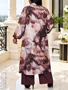 SHEIN Lady Plus Size Marble Print Shirt And Pants 2 Pieces Set - Multicolor - View 2
