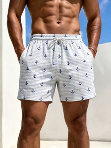 Palasendo Men's Striped Coconut Tree Print Bubble Grid Textured Beach Shorts, Lightweight Comfortable For Beach Vacation And Indoor Wear - Baby Blue - View 7