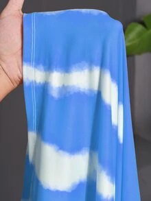 Veslaya 大尺碼女款藍白印花不對稱下擺長洋裝，沙灘度假連身裙，秋季性感休閒陽光裙 - 藍白色 - 查看 11