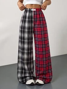 SHEIN Kids Tween Girl Letter Patchwork Contrast Patch Wide Leg Loose Long Pants - Multicolor - View 3