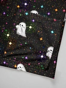 PopScrub Women's Ghost Print V-Neck Short Sleeve Pocket Uniform Top - Multicolor - View 4