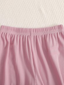 SHEIN 兒童大童女孩優雅荷葉邊飾 3D 蝴蝶結裝飾 扇形邊長袖針織居家服 2 件套 - 粉色 - 查看 12