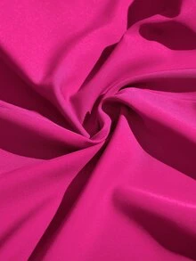 Veslaya Plus Size Loose Fit Solid Color A-Line Twill Vacation Casual Dress With Non-Elastic Weave And Knot Detail For Women - Hot Pink - View 7