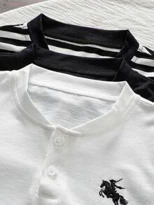 SHEIN Genkimix Kids 3件組 男童條紋T恤 秋冬保暖內層 - 彩色 - 查看 3