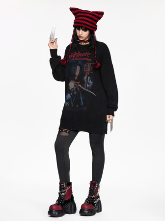 A Nightmare on Elm Street X ROMWE Maglione pullover jacquard con ritratto di collaborazione film orrore per Ognissanti