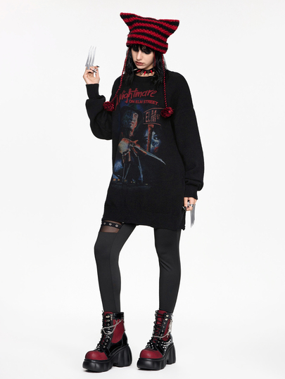 A Nightmare on Elm Street X ROMWE Horror Movie Collaboration Halloween Portrait Jacquard Pullover Sweater