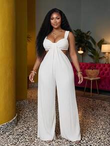 Veslaya New Spring/Summer Women's Plus Size Extra Long Jumpsuit. - White - View 1