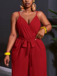 Slaydiva 2026春夏优雅通勤休闲连体裤，适合生日派对、毕业季、学生装、日常出行、百搭单品、休闲度假、邮轮旅行、海滩、日光浴等场合，爆款，商务休闲风，简约休闲度假外出大码女式吊带连体裤 - 带腰带和口袋，黄色 - 紅色 - 查看 7