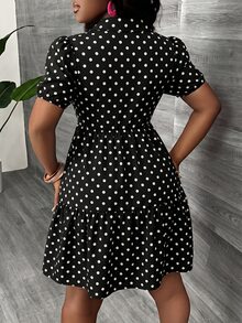 Veslaya Gaun Ukuran Besar Motif Polkadot Retro, Cocok untuk Musim Panas - MultiWarna - View 3