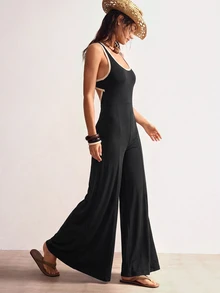 Bohemela Casual Knit Colorblock Cutout Women's Jumpsuit - Black - View 8