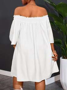 Veslaya Plus Size Women Off-Shoulder Elegant Commute & Vacation A-Line Dress Flowy Dress Fall - White - View 3