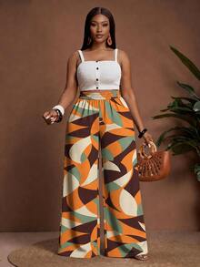 Veslaya Women's Orange Summer Bohemian Style Wide Leg Plus Size Pants Fall - Multicolor - View 6