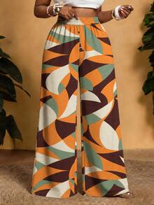 Veslaya Women's Orange Summer Bohemian Style Wide Leg Plus Size Pants Fall - Multicolor - View 5