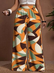 Veslaya Women's Orange Summer Bohemian Style Wide Leg Plus Size Pants Fall - Multicolor - View 3