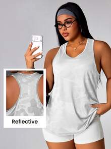 SHEIN Rhythm Era Plus Size Women's Printed Fashion Sports Tank Top - White - View 9