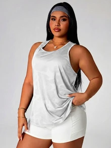 SHEIN Rhythm Era Plus Size Women's Printed Fashion Sports Tank Top - White - View 3