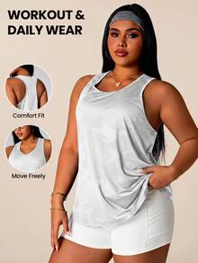 SHEIN Rhythm Era Plus Size Women's Printed Fashion Sports Tank Top - White - View 1