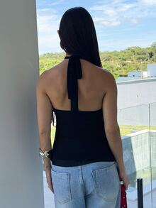 Yohana Edit 女士优雅多层荷叶边立领修身背心 - 黑色 - 查看 2