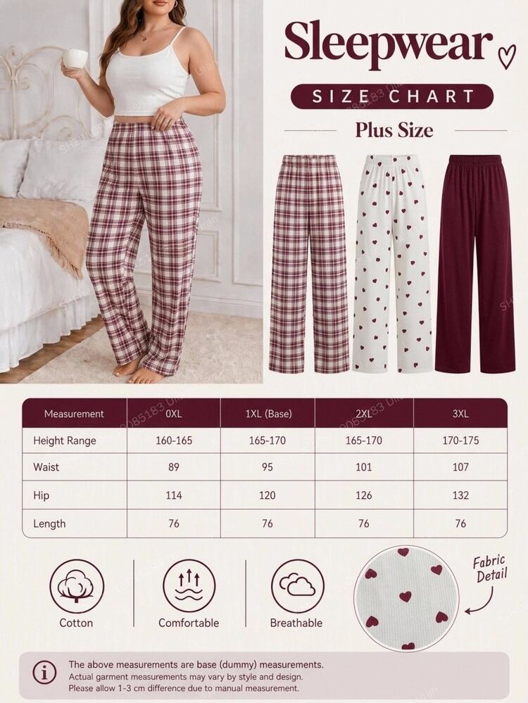 SHEIN 3PCS Plus Size Sleep Bottoms - Multicolor - View 3