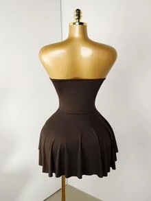 Mistrie Vestido bandeau de unicolor minimalista de moda de verano para mujer - Café integral - Ver 2