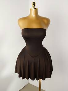 Mistrie Vestido bandeau de unicolor minimalista de moda de verano para mujer - Café integral - Ver 7
