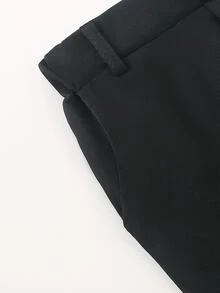 SHEIN 年轻男孩休闲舒适纯色裤子，一粒扣装饰和对角口袋，松紧腰带设计，适合日常穿着、旅行、派对、度假、时尚搭配 - 黑色 - 查看 6