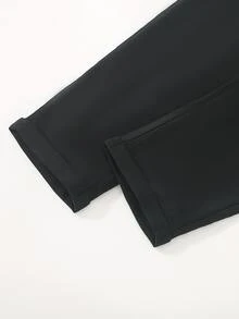 SHEIN 年轻男孩休闲舒适纯色裤子，一粒扣装饰和对角口袋，松紧腰带设计，适合日常穿着、旅行、派对、度假、时尚搭配 - 黑色 - 查看 7