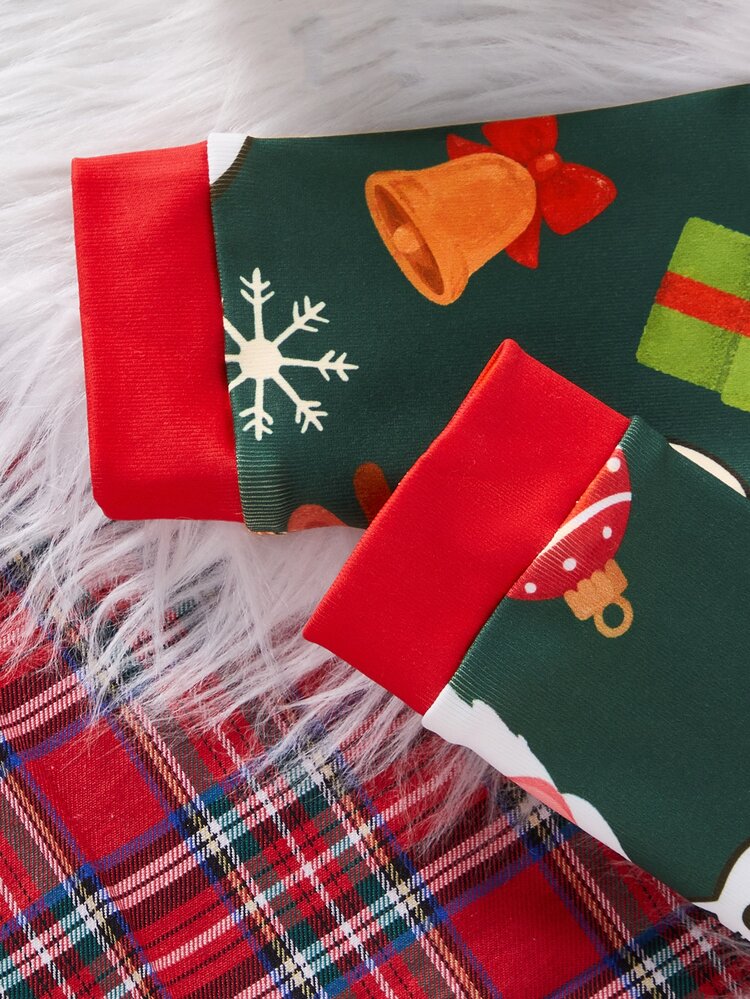 Santa Claus Young Boy Autumn/Winter Pajamas Stretchy Snug Fit Long Sleeve Pants Print Christmas Reindeer Bell Gift Green Sets Are Sold Separately - Multicolor - View 9