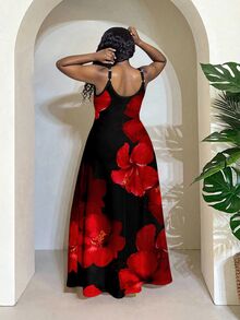 Veslaya Plus Size Tropical Floral Print Dress, Suitable For Vacation Spring - Multicolor - View 2