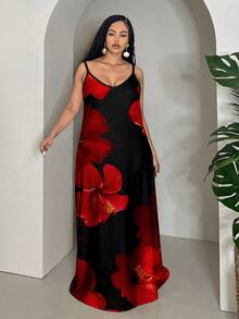 Veslaya Plus Size Tropical Floral Print Dress, Suitable For Vacation Spring - Multicolor - View 4