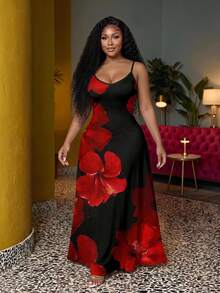 Veslaya Plus Size Tropical Floral Print Dress, Suitable For Vacation Spring - Multicolor - View 1
